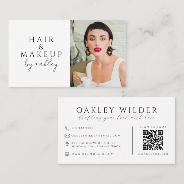 Carte De Visite Code QR Photo Coiffeur (Devant / Derrière)