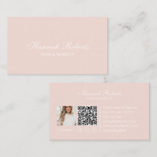 Carte De Visite Code QR photo coiffure maquillage écriture rose bl