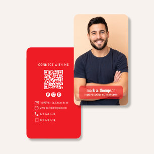 Carte De Visite Code QR Photo Connectez-vous avec moi Rouge Modern