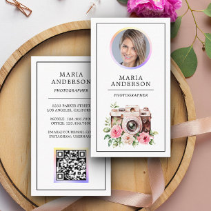 Carte De Visite Code QR photo d'appareil photo floral vintage phot