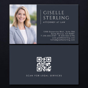 Carte De Visite Code QR photo d'avocat bleu marine
