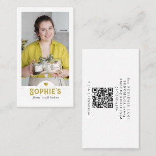 Carte De Visite Code QR photo de chef pâtissier Baker or