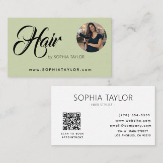 Carte De Visite Code QR photo de coiffeur professionnel vert 