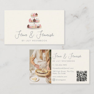 Carte De Visite Code QR photo de cupcakes de boulangerie aquarelle