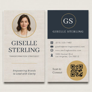 Carte De Visite Code QR photo de lin professionnel moderne