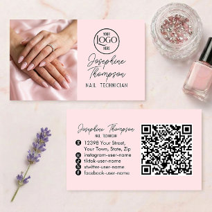 Carte De Visite Code QR photo de salon de manucure rose poudré