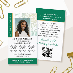 Carte De Visite Code QR photo élégant de notaire public vert
