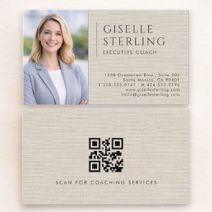 Carte De Visite Code QR photo en lin pour coach exécutif