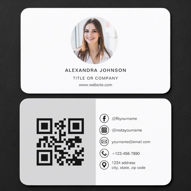Carte De Visite Code QR photo gris (Créateur téléchargé)