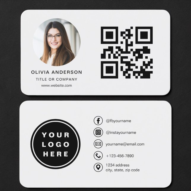 Carte De Visite Code QR Photo Gris (Créateur téléchargé)