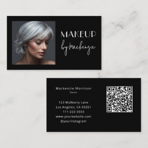 Carte De Visite Code QR photo Maquillage Écriture Noire Élégante