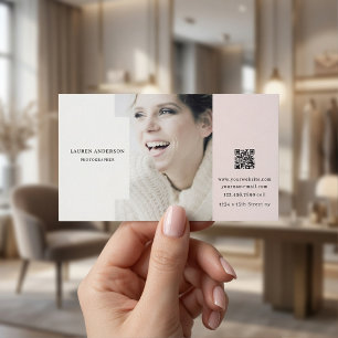 Carte De Visite Code QR photo minimaliste rose élégant 