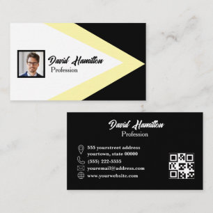 Carte De Visite Code QR photo noir blanc jaune géométrique