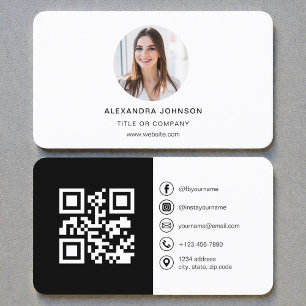 Carte De Visite Code QR Photo Noir Blanc Réseaux Sociaux