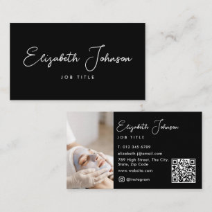 Carte De Visite Code QR photo noir et blanc d'écriture élégante