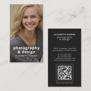 Carte De Visite Code QR Photo Noir Moderne Élégant Professionnel
