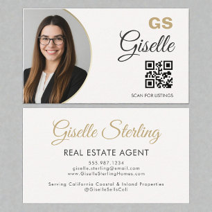 Carte De Visite Code QR photo or agent immobilier neutre en or 