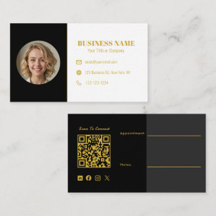 Carte De Visite Code QR Photo Or Noir Luxe Agent Immobilier