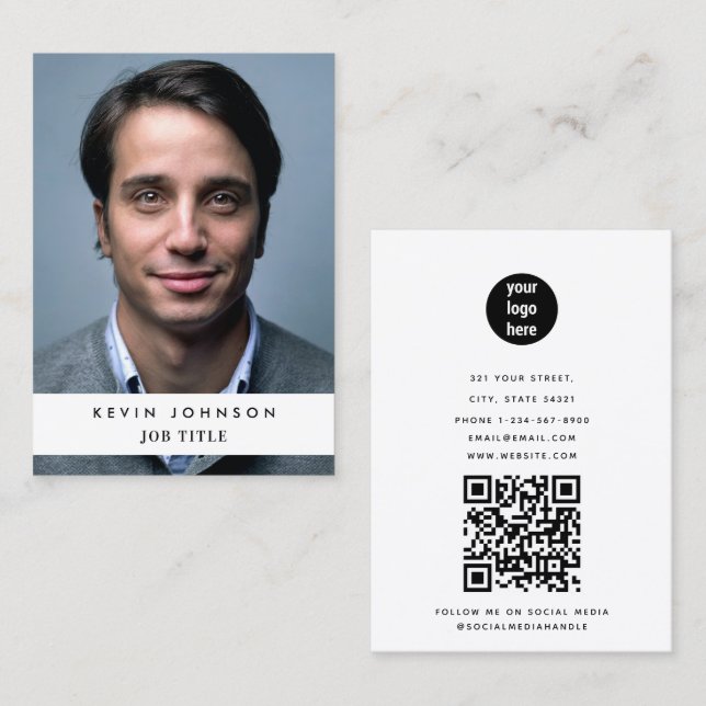 Carte De Visite Code QR photo pour employé professionnel (Devant / Derrière)