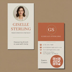 Carte De Visite Code QR Photo Terracotta Vert Sauge