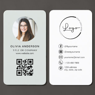 Carte De Visite Code QR Photo Vert Sauge
