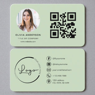 Carte De Visite Code QR Photo Vert Sauge