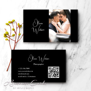 Carte De Visite Code QR Photographe Moderne Minimaliste Script