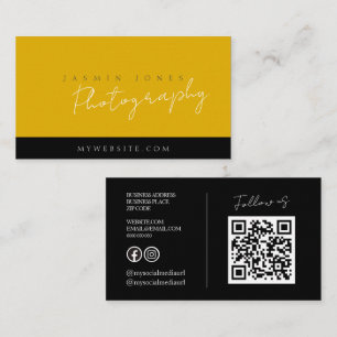 Carte De Visite Code QR Photographie Jaune Gras