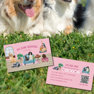 Carte De Visite Code QR Pièce assise, Chien marchant, Grooming