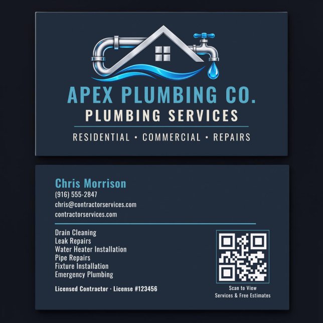 Carte De Visite Code QR Plomberie Services Professionnels (Créateur téléchargé)
