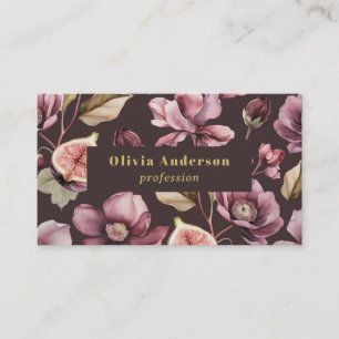 Carte De Visite code QR Plum Dark Floral Féminin Chic