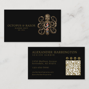 Carte De Visite Code QR Poulpe Bronze de Salon de Coiffure Profess