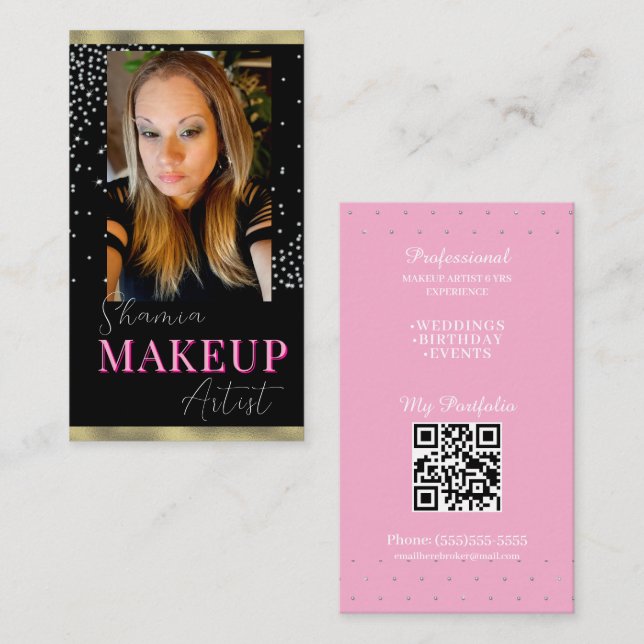 Carte De Visite Code QR pour la photo de maquillage professionnel (Devant / Derrière)