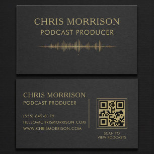 Carte De Visite Code QR Producteur de Podcast Noir Or
