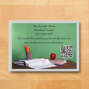 Carte De Visite Code QR Professeur École Primaire Maternelle Gris