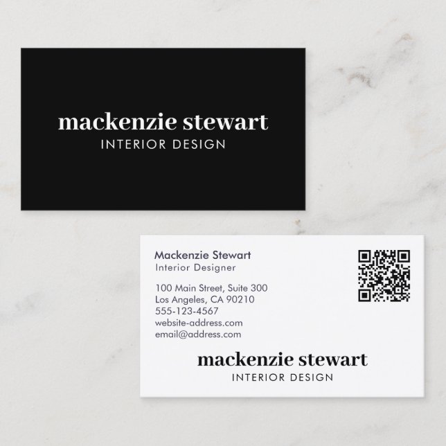 Carte De Visite Code QR professionnel Black Bold (Devant / Derrière)