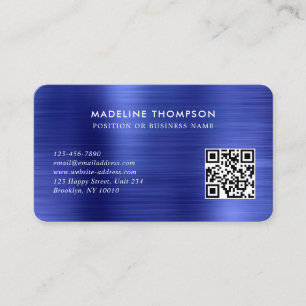 Carte De Visite Code QR professionnel brossé en métal bleu logo