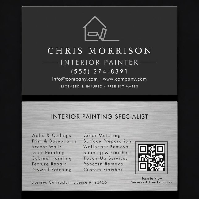 Carte De Visite Code QR Professionnel de Peinture d'Intérieur (Créateur téléchargé)
