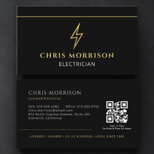 Carte De Visite Code QR professionnel d'électricien noir
