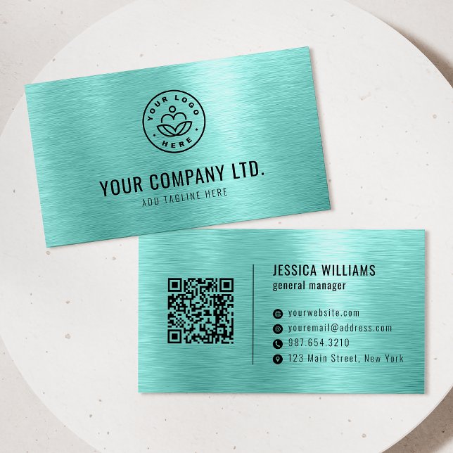 Carte De Visite Code QR Professionnel en Métal Brossé Sarcelle (Créateur téléchargé)