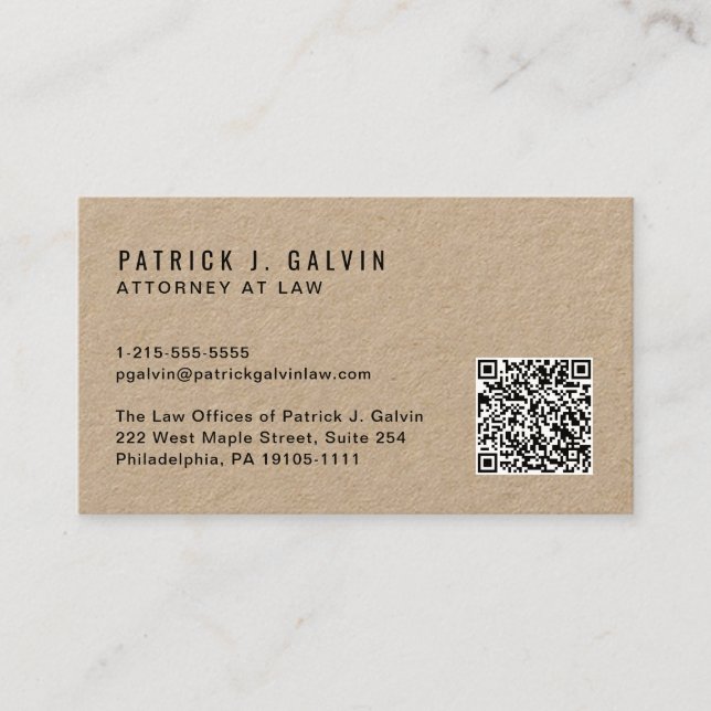 Carte De Visite Code QR professionnel Kraft minimal (Devant)