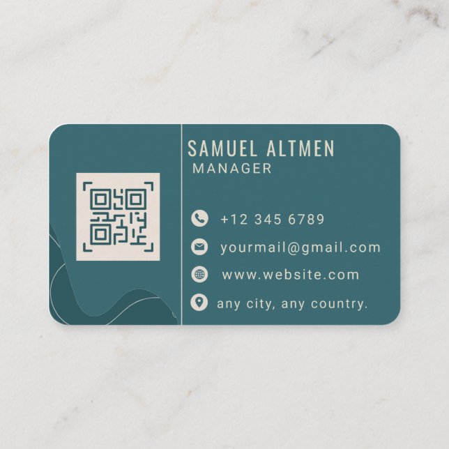 Carte De Visite Code QR Professionnel Luxe Sarcelle et Crème (Dos)