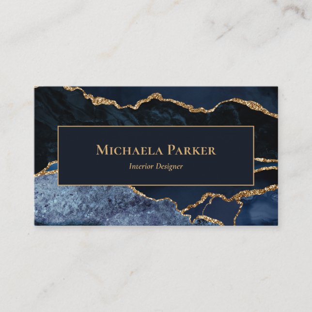 Carte De Visite Code QR professionnel Marine Blue Gold Agate (Devant)