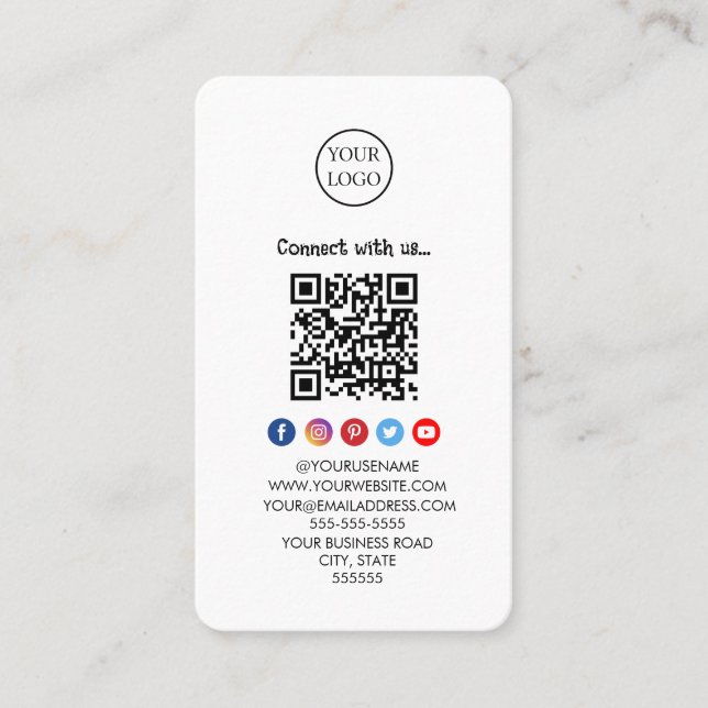 Carte De Visite Code Qr professionnel Médias sociaux Connectez-vou (Devant)