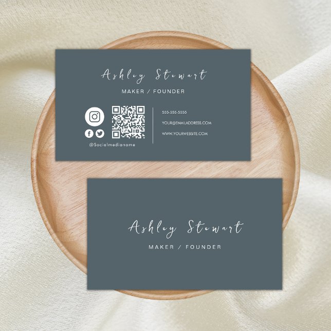 Carte De Visite Code Qr professionnel médias sociaux gris foncé (Créateur téléchargé)