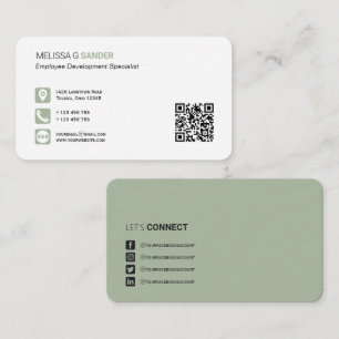 Carte De Visite Code QR professionnel médias sociaux sage vert Bus