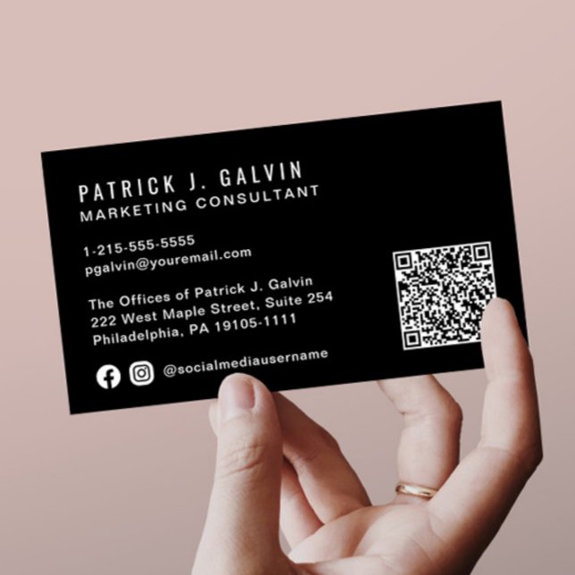 Carte De Visite Code QR professionnel minimal noir (Créateur téléchargé)