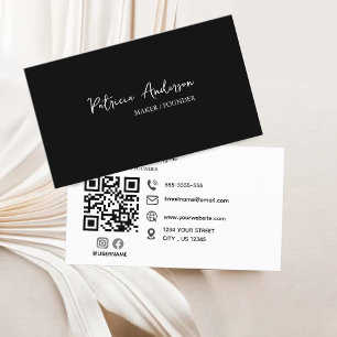 Carte De Visite Code QR professionnel minimal noir blanc