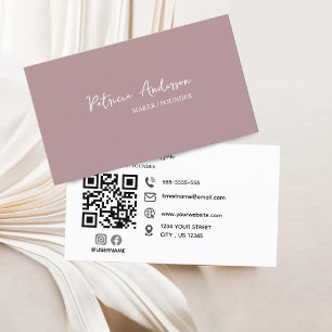 Carte De Visite Code QR professionnel minimal rose