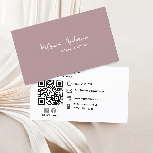 Carte De Visite Code QR professionnel minimal rose (Minimal Professional QR Code Blush Pink Business Card)